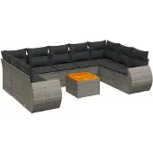 vidaXL 10-delige loungeset voor de tuin met kussens, grijs, polyrotan