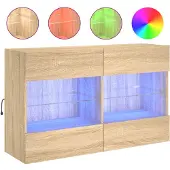 DKD Home Decor Tv-wandmeubel met LED-verlichting 98,5x30x60,5 cm sonoma eiken
