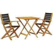 vidaXL 3-delige bistroset, zwart, polypropyleen en massief hout