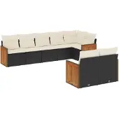 vidaXL 8-delige tuinmeubelset met kussens, zwart, polyrotan