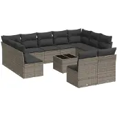 vidaXL 12-delige Loungeset met kussens poly rattan grijs