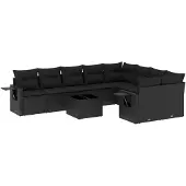 vidaXL 10-delige loungeset voor de tuin met kussens, zwart, polyrotan