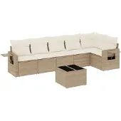 vidaXL 7-delige Loungeset met kussens poly rattan beige