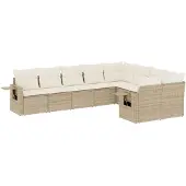 vidaXL 9-delige tuinmeubelset met kussens, beige, van polyrotan