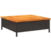vidaXL Tuintafel 70x70x25 cm poly rattan en acaciahout zwart