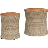 vidaXL Tuinbijzettafels 2 st met houten blad poly rattan beige