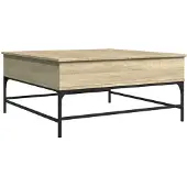 vidaXL Salontafel 95x95x45 cm bewerkt hout en metaal sonoma eikenkleur