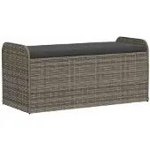 vidaXL Opbergbankje met kussen 115x51x52 cm poly rattan grijs