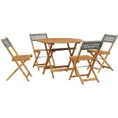 vidaXL 5-delige Tuinset poly rattan en massief hout grijs