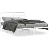 vidaXL Bedframe met hoofdeinde, metaal, wit, 135x190 cm