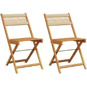 vidaXL Opklapbare stoelen, 2 stuks, beige, massief acaciahout en touw