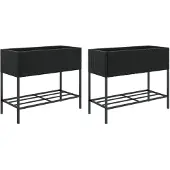 vidaXL Plantenbakken met schap 2 st 90x40x75 poly rattan zwart