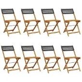 vidaXL Opklapbare stoelen, 8 stuks, zwart, van polyrotan en massief hout.