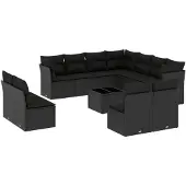 vidaXL 12-delige Loungeset met kussens poly rattan zwart