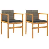 vidaXL Tuinstoelen met kussens, 2 stuks, grijs, polyrotan, massief hout