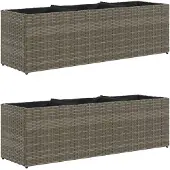 vidaXL Plantenbakken met 3 potten 2 st 105x30x32 cm poly rattan grijs