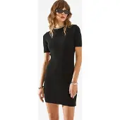 Bianco Slim Fit Brei Midi Jurk met Ronde Hals