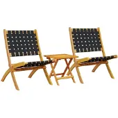 vidaXL Klapstoelen, 2 stuks met tafel, zwart massief hout