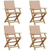 vidaXL Klapstoelen set van 4, taupekleurige stof en massief hout.