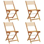 vidaXL Opklapbare stoelen, 4 stuks, beige stof en massief hout.
