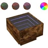 vidaXL Bijzettafel met LED 40x40x30 cm bewerkt hout gerookt eikenkleur