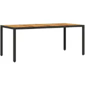 vidaXL Tuintafel met acaciahouten blad, zwart, polyrotan