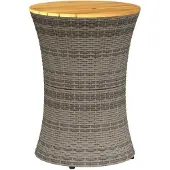 vidaXL Tuinbijzettafel trommelvormig poly rattan en massief hout grijs