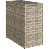 vidaXL Tuinbijzettafel glasblad 58x27,5x55 cm poly rattan lichtgrijs
