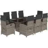 vidaXL 9-delige tuinset met kussens, grijs, polyrotan