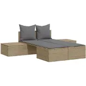 vidaXL Ligbed 2-persoons met kussens poly rattan beige