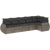 vidaXL 6-delige Loungeset met kussens poly rattan grijs