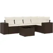 vidaXL 6-delige Loungeset met kussens poly rattan bruin