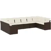 vidaXL 10-delige Loungeset met kussens poly rattan bruin