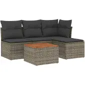 vidaXL 5-delige Loungeset met kussens poly rattan grijs