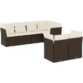 vidaXL 7-delige Loungeset met kussens poly rattan bruin