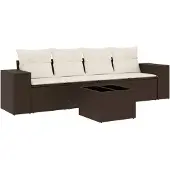vidaXL 5-delige Loungeset met kussens poly rattan bruin