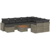 vidaXL 11-delige loungeset voor de tuin met kussens, grijs, polyrotan