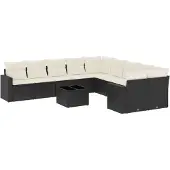 vidaXL 11-delige tuinmeubelset met kussens, zwart, polyrotan