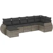 vidaXL 7-delige Loungeset met kussens poly rattan grijs