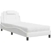 DKD Home Decor Bed met matras, wit, 90x200 cm, kunstleer