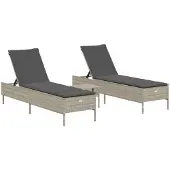 vidaXL 3-delige Ligbeddenset met kussens poly rattan lichtgrijs