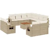 vidaXL 12-delige tuinmeubelset met sofa en kussens, beige, van polyrotan