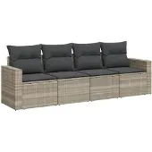vidaXL 4-delige Loungeset met kussens poly rattan lichtgrijs