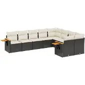 vidaXL 9-delige tuinmeubelset met kussens, zwart, polyrotan