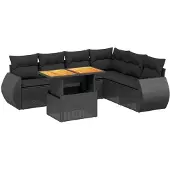 vidaXL 7-delige Loungeset met kussens poly rattan zwart