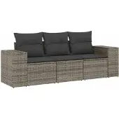 vidaXL 3-delige Loungeset met kussens poly rattan grijs