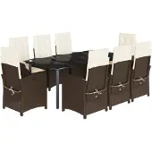 vidaXL 9-delige Tuinset met kussens poly rattan bruin