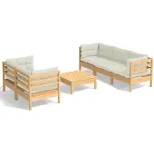 vidaXL 6-delige Loungeset met crèmekleurige kussens grenenhout