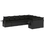 vidaXL 9-delige tuinmeubelset met kussens, zwart, polyrotan