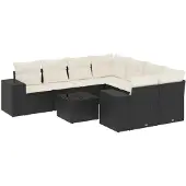 vidaXL 9-delige Loungeset met kussens poly rattan zwart